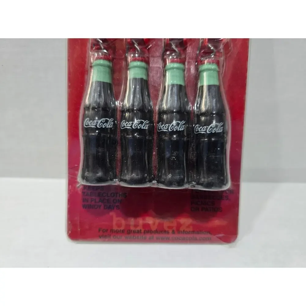 Vintage Coca-Cola Tablecloth Weights Set 4 NOS Factory Sealed Coke Bottles
